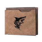 Carteira curta masculina com padrão de tubarão couro PU retrô design casual carteira com slot para vários cartões para jovens estudantes