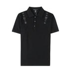 Estilo britânico Verão Manga Curta Lapela Polo Camisas Para Homens 2023 Nova Personalidade Alça de Ombro Social Slim Fit T-shirt Tops