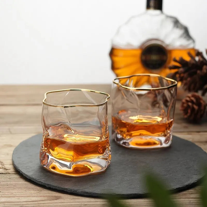 Japonês edo designer amassado papel forma irregular cristal facetado der whiskybecher uísque rocha vidro arte copo de vinho