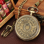 Bronze mexicano maya asteca calendário arte profecia cultura banhado a ouro moeda relógio de bolso de quartzo com colar de 80cm/corrente de cintura de 38cm
