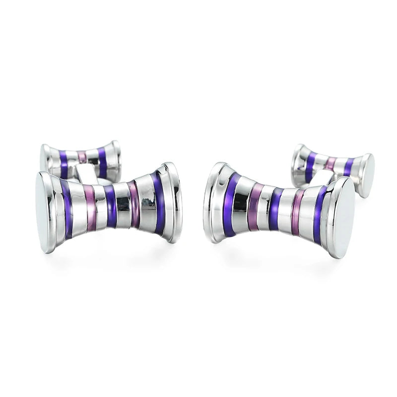 Abotoaduras de camisa francesa masculina, Material Cobre, Cilíndrico, Azul, Roxo, Martelo, Marca Fashion, Acessórios de Vestuário