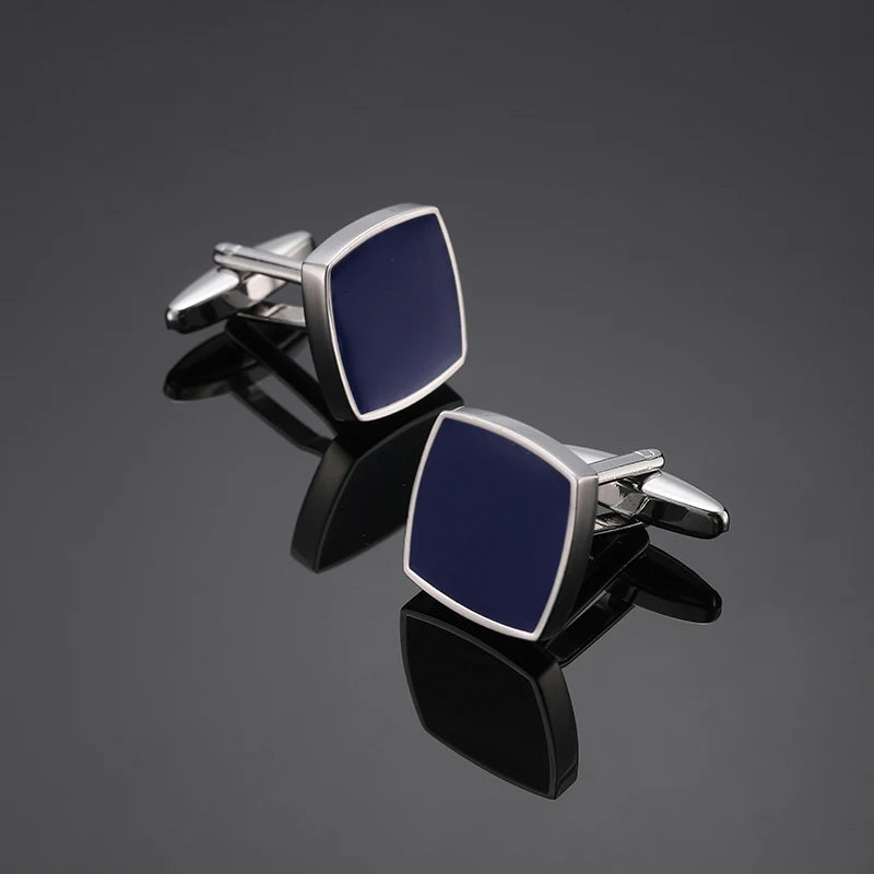 Abotoaduras de esmalte azul quadrado para homens, camisa francesa, material de cobre, acessórios para casamento, moda, atacado