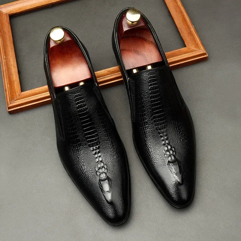 Sapato liso Oxford de couro genuíno masculino, preto, azul, padrão crocodilo, artesanal, sapatos formais, casamento, negócio, verão