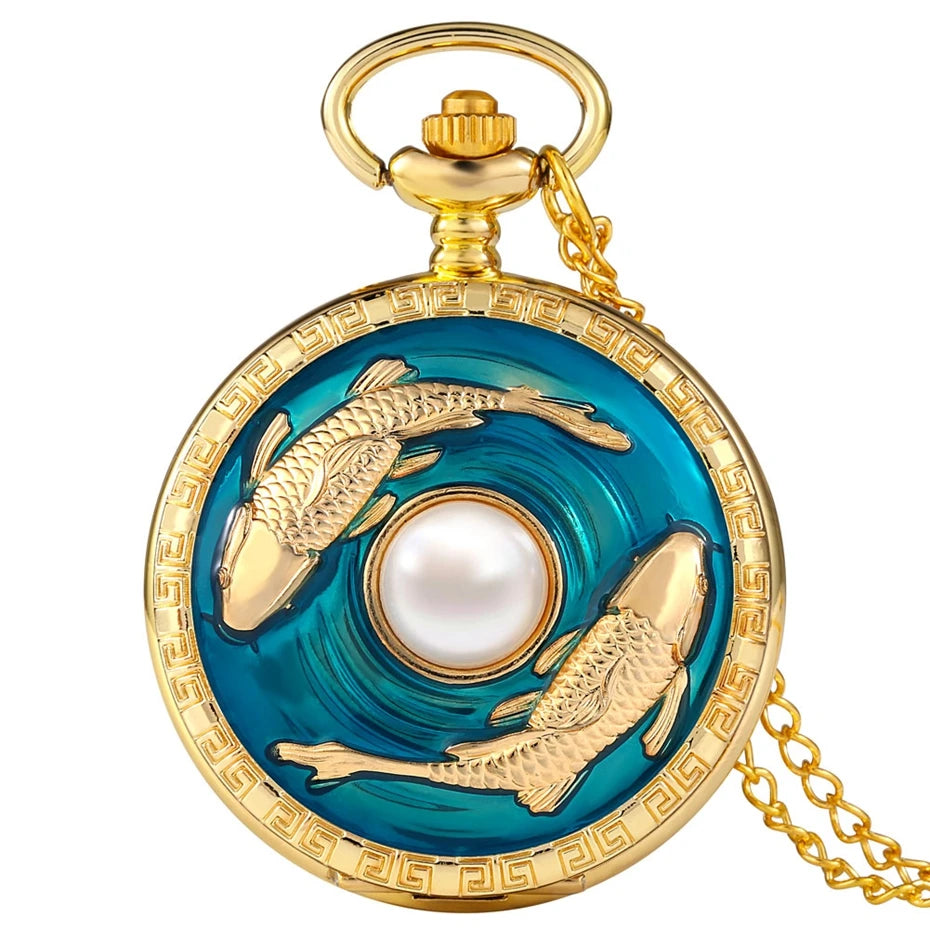 Real de luxo cor dourada crocodilo display quartzo bolso relógio colar moda azul pingente corrente fob steampunk relógios presentes