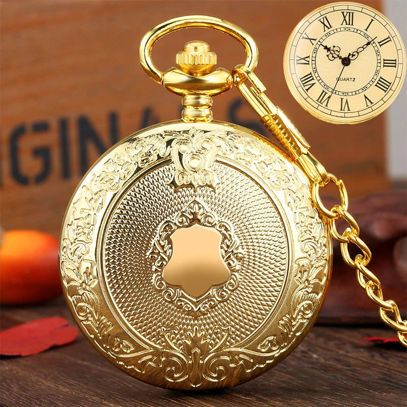 Luxo prata escudo coroa padrão relógio de bolso de quartzo moda colar pingente corrente jóias presente steampunk relógio para homem
