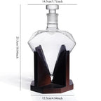 Decantador de uísque de 1000ml, garrafa de vinho de diamante de vidro com suporte de madeira, rolha hermética adequada para todos os tipos de álcool, presente