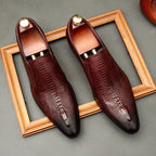 Sapato liso Oxford de couro genuíno masculino, preto, azul, padrão crocodilo, artesanal, sapatos formais, casamento, negócio, verão