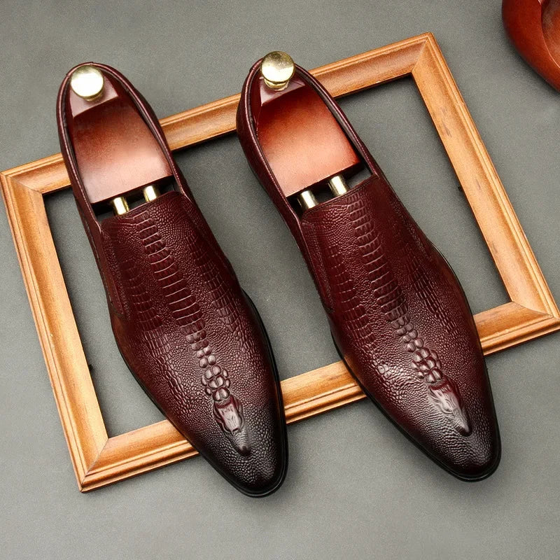 Sapato liso Oxford de couro genuíno masculino, preto, azul, padrão crocodilo, artesanal, sapatos formais, casamento, negócio, verão