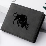 Mini carteira curta masculina com padrão de touro, zíper, bolso para moedas, porta-cartões com vários slots, presente ideal para estudantes jovens