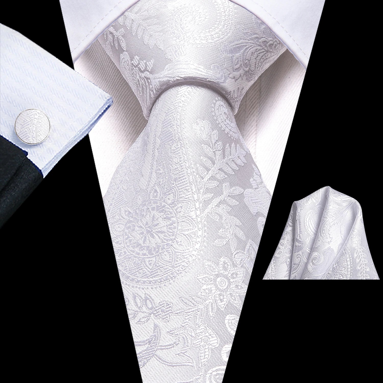 Hi-tie paisley branco texturizado gravata masculina elegante e elegante gravatas masculinas abotoaduras bolso quadrado banquete casamento