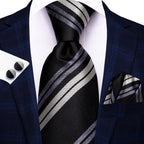 Hi-tie moda 8.5cm preto cinza floral masculino elegante gravata lenço abotoaduras conjunto acessórios de festa de casamento presente para homem gravat