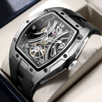 MEGIR Moda Esportes Relógio Mecânico para Homens Relógio de Pulso Automático com Pulseira de Silicone Transparente Tonneau Dial