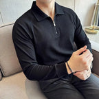 Camisa Polo masculina de Mangas Compridas Metade Zip, T-Shirt Pescoço V, Elástico Espessado, Casual Business Tee, Streetwear, 4XL-M, Primavera, Outono