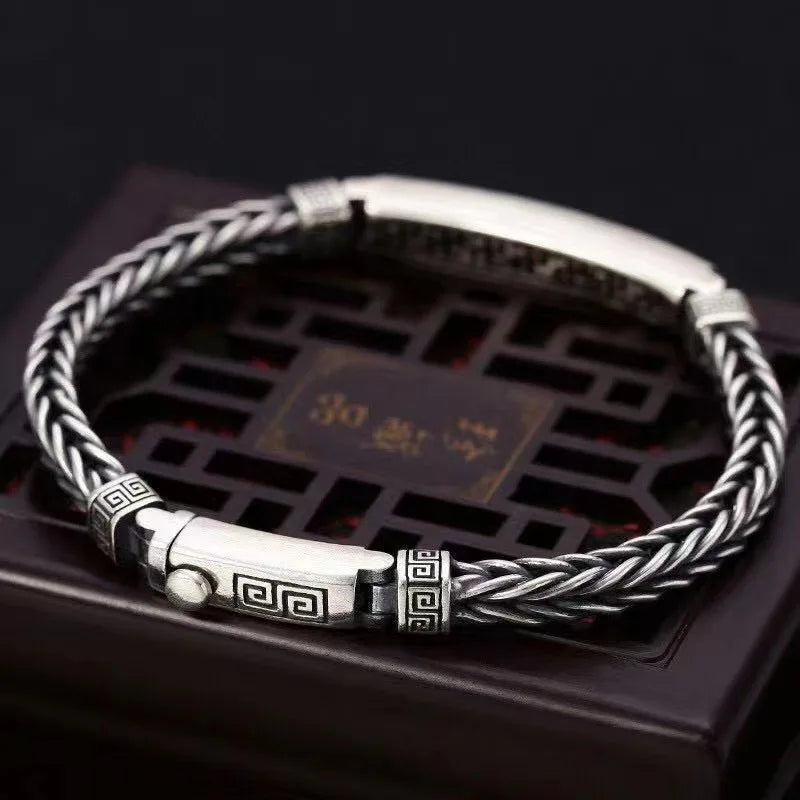 Nova cor de prata corda de cânhamo quilha masculina 4mm pulseira maré de prata moda all-match casual retro artesanal estilo chinês jóias