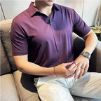 Verão de alta elasticidade com decote em v camisa polo masculina de alta qualidade seda gelo sem costura casual manga curta camiseta roupas masculinas 4xl-m