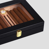 Caixa de armazenamento do humidor do charuto, Parte superior do vidro do cedro, Humidificadores do charuto do desktop, Estojo com acessórios do umidificador para homens, 10-18 charutos