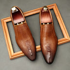 Sapato liso Oxford de couro genuíno masculino, preto, azul, padrão crocodilo, artesanal, sapatos formais, casamento, negócio, verão