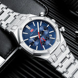 Mini foco novo relógio de quartzo de negócios para homens moda à prova dwaterproof água cronógrafo relógio de pulso luminoso com pulseira de aço inoxidável data