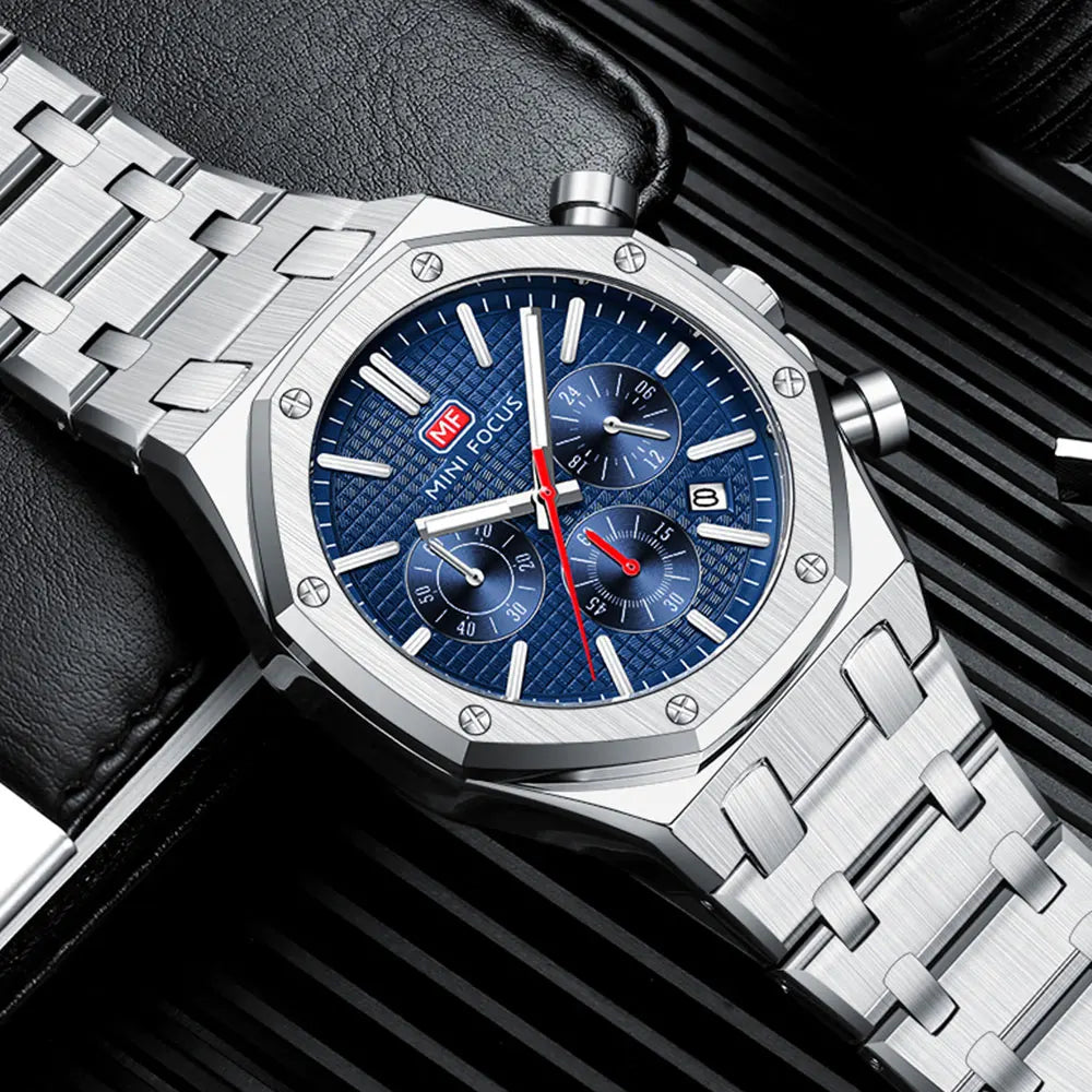 Mini foco novo relógio de quartzo de negócios para homens moda à prova dwaterproof água cronógrafo relógio de pulso luminoso com pulseira de aço inoxidável data