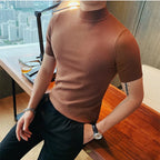 11 cores outono de alta qualidade manga curta malha t camisas dos homens fino sólido pullovers casual esticado camiseta streetwear homme