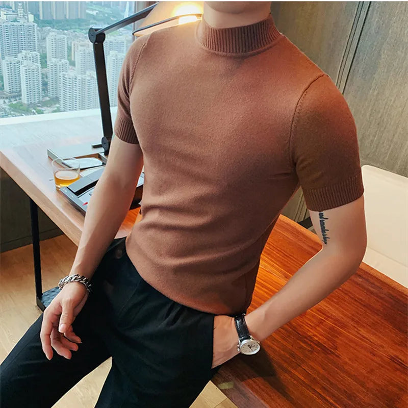 11 cores outono de alta qualidade manga curta malha t camisas dos homens fino sólido pullovers casual esticado camiseta streetwear homme