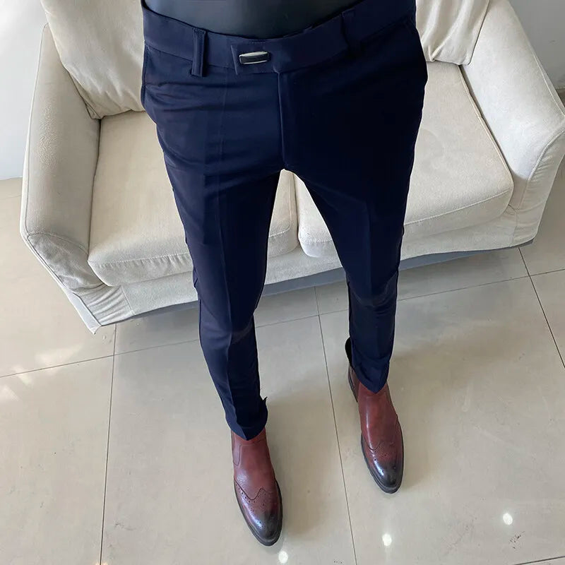 Calças de terno masculino de alta qualidade 2025 primavera novos homens formal negócios escritório social vestido calças fino ajuste casual calças de casamento