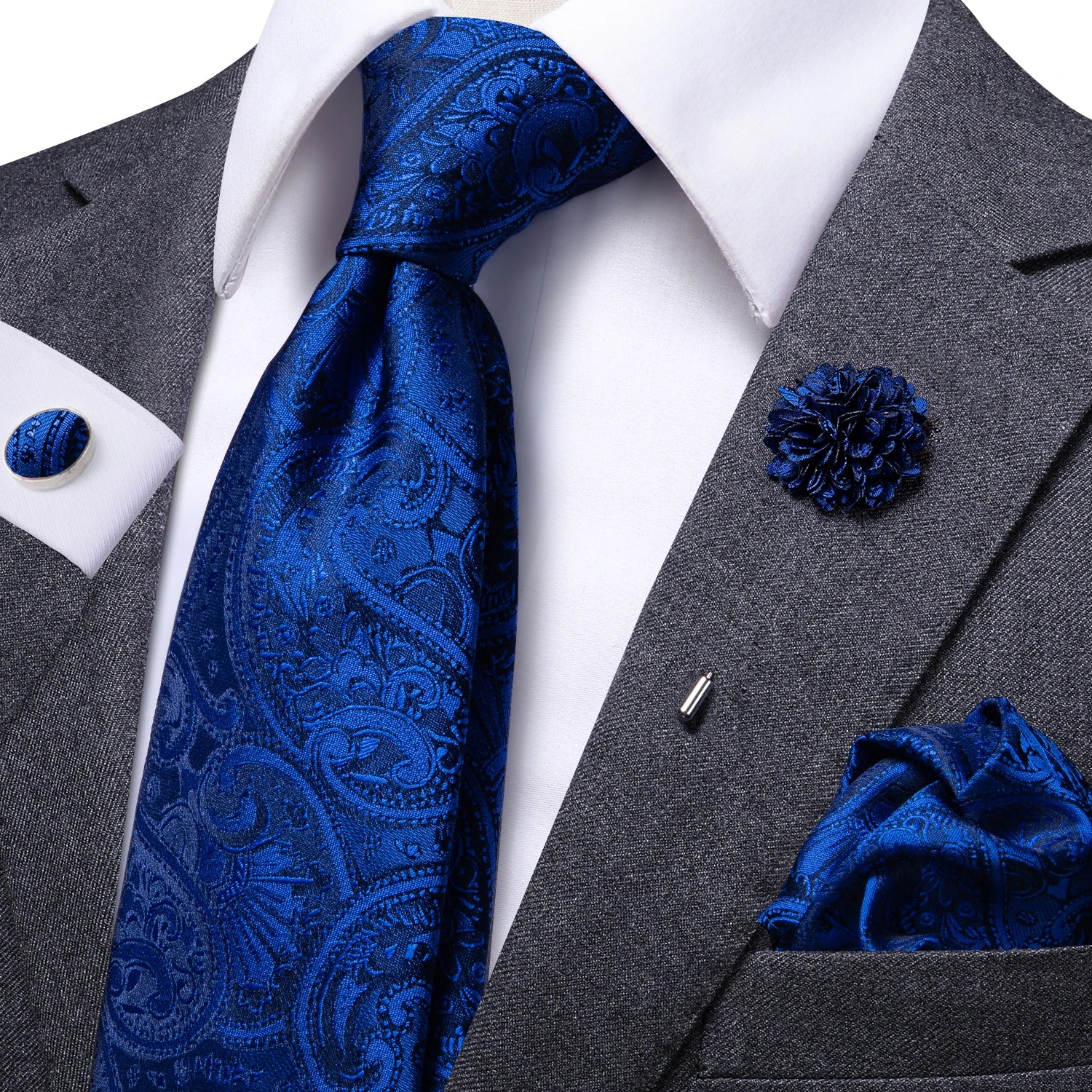 Gravata de negócios de seda azul claro sólido 2023 novo hi-tie designer gravata masculina luxo 8.5cm lenço abotoadura broche gravata de casamento para homem