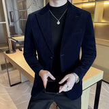 Jaqueta de veludo listrado masculina, casaco slim fit empresarial, festa de casamento formal, moda casual, outono, inverno, 4XL, M