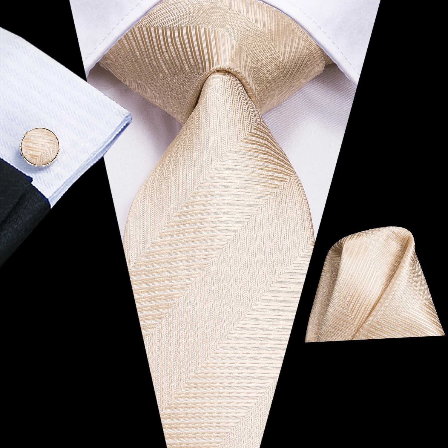 Hi-tie floral champanhe marfim masculino elegante gravata lenço abotoaduras para smoking moda clássico seda gravata de luxo para homem