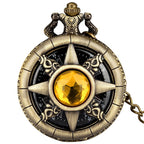 Exquisite Emerald-Green Stone Bronze Case Quartz Pocket Watch, Simples Dial Branco Cadeia Relógio, Colar Pingente para Homens e Mulheres