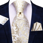 Hi-tie floral champanhe marfim masculino elegante gravata lenço abotoaduras para smoking moda clássico seda gravata de luxo para homem