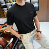 Bolso no peito design em torno do pescoço camiseta 2025 verão novos versatiles fino ajuste cor sólida manga curta casual t camisas preto/branco