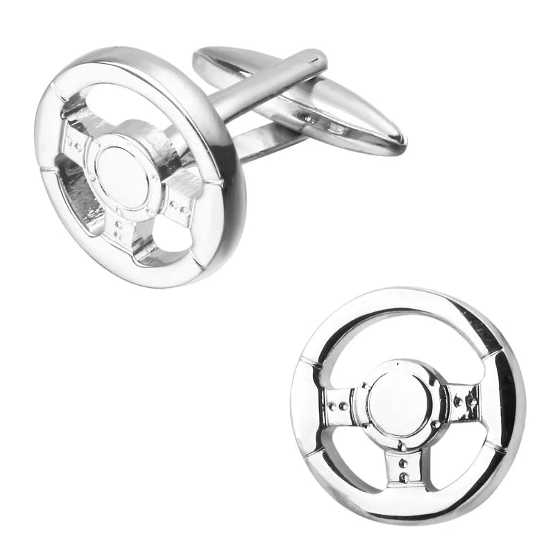 Abotoaduras de camisa francesa masculina, material de cobre, abotoaduras de volante de carro, acessórios de roupas da moda, atacado