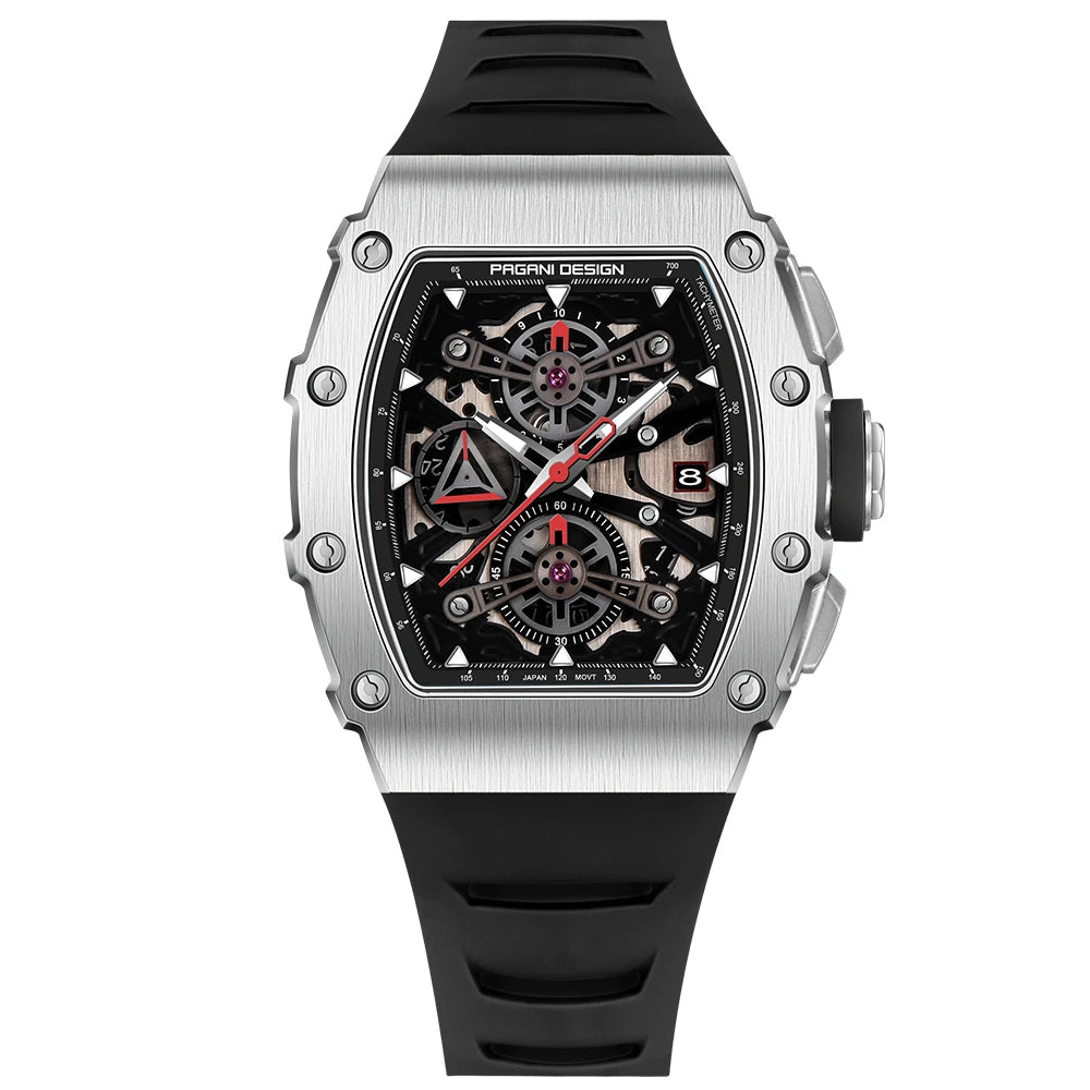 2023 pagani design novo 40mm em forma de balde oco lazer moda masculina relógio de quartzo vidro safira relógio de quartzo