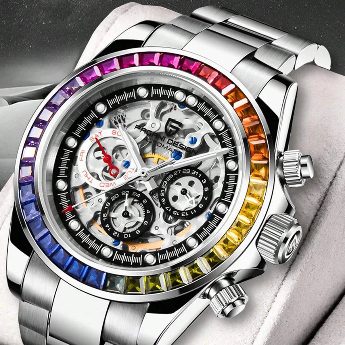 Pagani design topo super marca relógio mecânico automático masculino moldura de cerâmica arco-íris negócios relógio à prova dwaterproof água relogio masculino