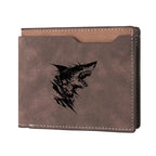 Carteira curta masculina com padrão de tubarão couro PU retrô design casual carteira com slot para vários cartões para jovens estudantes