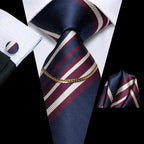 Hi-Tie-Gravatas de seda xadrez de luxo masculinas, conjunto de abotoaduras, design preto, presente de casamento, corrente de gravata moda