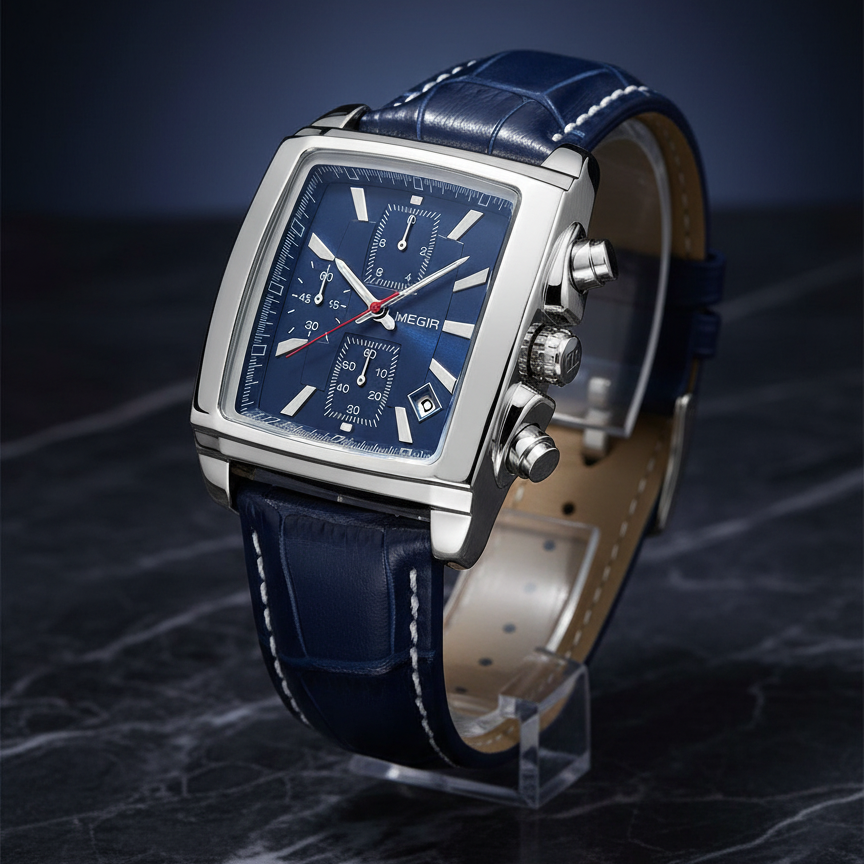 Relógio Cronógrafo com Pulseira de Couro